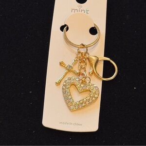 Mint Sparkling Iridescent Heart and Cross Keychain
